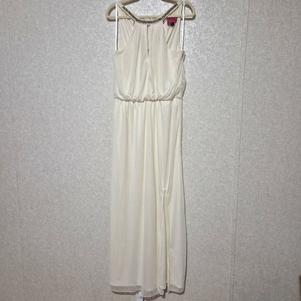 POMPOUS GIRLY....Cream Spaghetti Strap Maxi Sundress for Brides..SIZE:XL